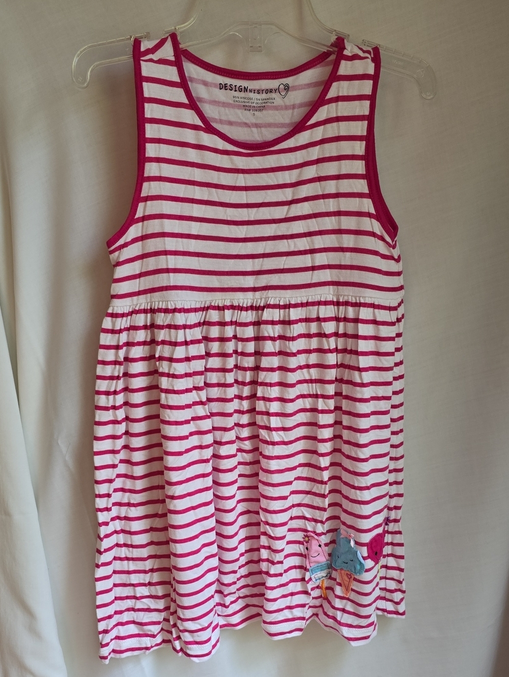 Design History Pink & White Striped Girls' Tank Dress with Animal Patch